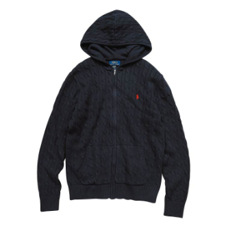 [半期に一度の大感謝SALE]【POLO RALPH LAUREN/ポロラルフローレン】コットンケーブルニットフルZIPパーカー  ネイビー  ボーイズL
