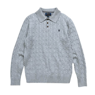 [半期に一度の大感謝SALE]【POLO RALPH LAUREN/ポロラルフローレン】コットンケーブルニットポロセーター  グレー  ボーイズL
