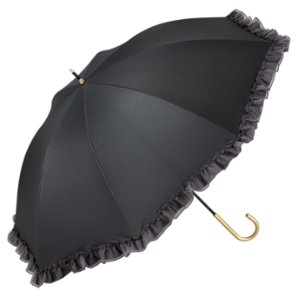 【Wpc.】遮光オーガンジーフリル　日傘 長傘 晴雨兼用　BK