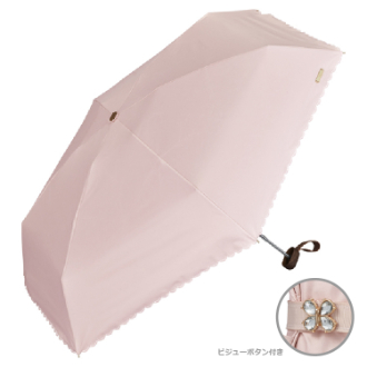 【Wpc.】遮光ビジューボタン ミニ　日傘 折りたたみ傘 晴雨兼用　ピンク