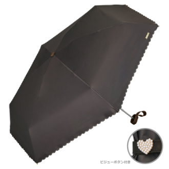 【Wpc.】遮光ビジューボタン ミニ　日傘 折りたたみ傘 晴雨兼用　チャコール