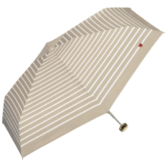 【Wpc.】遮光ハート刺繍ボーダー ミニ　日傘 折りたたみ傘 晴雨兼用　BE