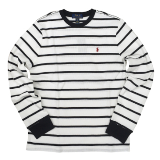【POLO LALPH LAUREN/ポロラルフローレン】ボーダーサーマル長袖Tシャツ　ホワイト　ボーイズXL