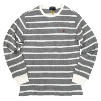 【POLO LALPH LAUREN/ポロラルフローレン】ボーダーサーマル長袖Tシャツ　グレー　ボーイズXL