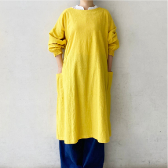 FABORI  クリンクル  ロングギャザーかっぽう着  イエロー