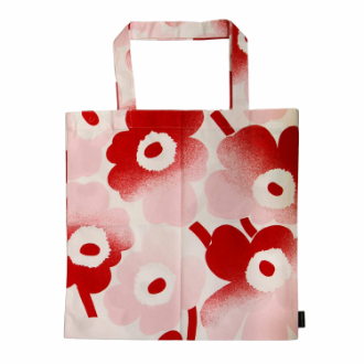 【marimekko】マリメッコ　ファブリックバッグ　Unikko Haivahdys　ライトピンク×レッド