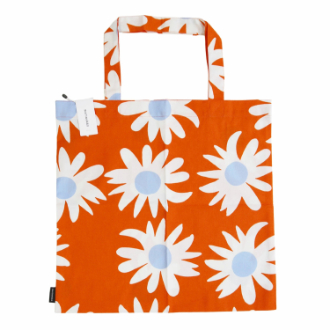 【marimekko】マリメッコ　ファブリックバッグ　Rakastaa　オレンジ×ライトブルー