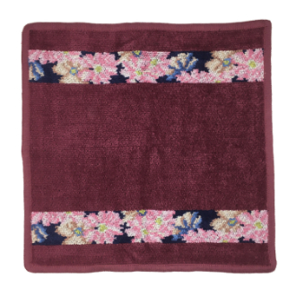 【FEILER】フェイラー　タオルハンカチ　COSMOS BEIGE　wine red