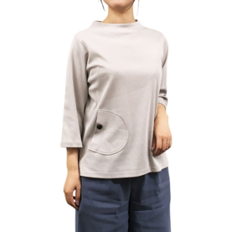 [アーリーサマーセール]婦人綿100％ボトルネックTシャツ  20グレージュ  M～L