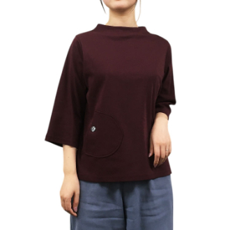 [アーリーサマーセール]婦人綿100％ボトルネックTシャツ  65ワイン  M～L