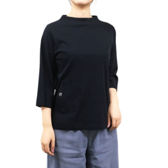 [アーリーサマーセール]婦人綿100％ボトルネックTシャツ  75紺  M～L