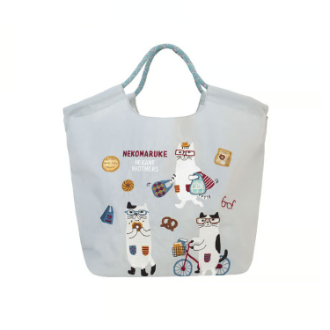 撥水加工刺繍ワッシャーバッグ　ネコまるけ柄 #1