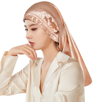 【Utukky】ユーツキー　シルクナイトキャップ ロングヘア用　ローズゴールド