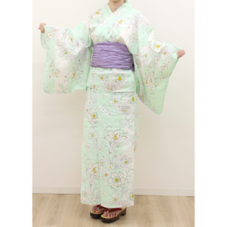 セパレートゆかたセット（ゆかた、兵児帯）F ミント×帯パープル