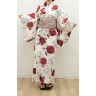 セパレートゆかたセット（ゆかた、兵児帯）H ホワイト×帯ピンク