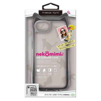 iPhone 17e/16e用 ネコミミ エアクッションケース／ブラック