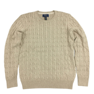 [オータムビッグセール]〔POLO RALPH LOREN/ポロラルフローレン〕コットンケーブルニットセーター  TAN HTHR  XL