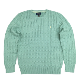 [オータムビッグセール]〔POLO RALPH LOREN/ポロラルフローレン〕コットンケーブルニットセーター  CELADON  XL