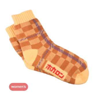 【履くホカロン】裏ボア ルームソックス チェック柄　オレンジ　23-25cm