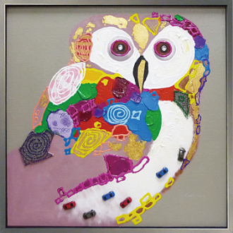 オイルペイントアート　カラフルオウルL