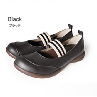 【Re:getA】リゲッタ　ボーダーゴム　フラットモカシンシューズ R-073　ブラック　S