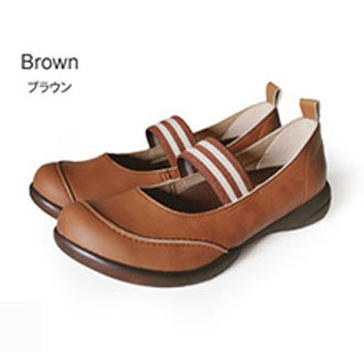 【Re:getA】リゲッタ　ボーダーゴム　フラットモカシンシューズ R-073　ブラウン　S