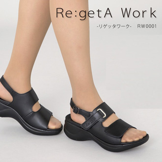 【Re:getA】リゲッタ　ワーク　レディースサンダル RW-1001　ブラック　M