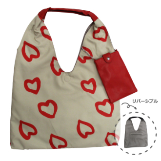 【B-Style】リバーシブルショルダーバッグ　ハートBEIGE