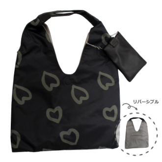 【B-Style】リバーシブルショルダーバッグ　ハートBLACK