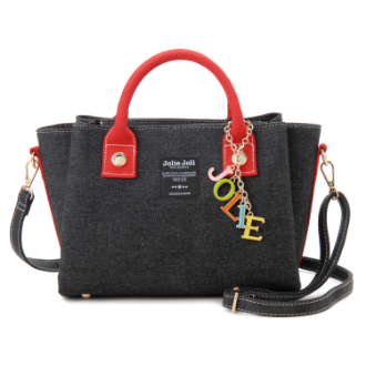 【JOLIE JOLI】ジョリージョリ　デニム地前後あおりポケット付き ２WAYバッグ　BLACK/RED