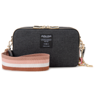 【JOLIE JOLI】ジョリージョリ　デニム地カメラバッグ　BLACK/PINKSTRIPE