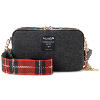 【JOLIE JOLI】ジョリージョリ　デニム地カメラバッグ　BLACK/REDCHECK