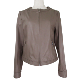 ノーカラー レザージャケット　グレージュ　L