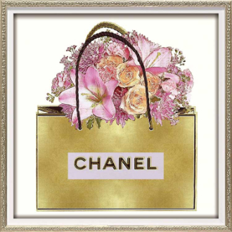 オマージュアートフレーム　ゴールドバッグ　ピンクブーケ