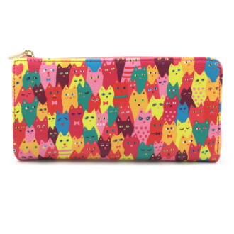 【ai sayama】アイ サヤマ　Ｌ字長財布　猫だらけ