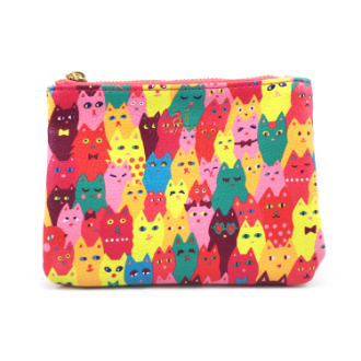 【ai sayama】アイ サヤマ　ミニフラットポーチ　猫だらけ