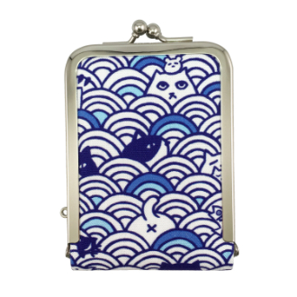 【ai sayama】アイ サヤマ　がま口立て鏡（小）　青海波ねこ