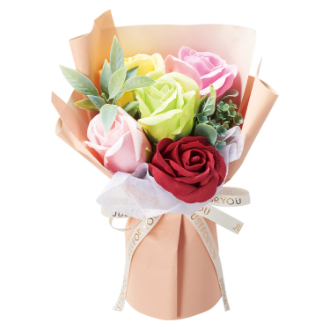 ソープフラワー　スタンドキュートシャボン5輪ブーケ  グリーンミックス