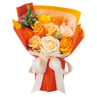 ソープフラワー　スタンドキュートシャボン9輪ブーケ  オレンジ