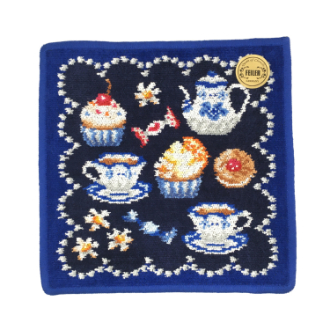 【FEILER】フェイラー　タオルハンカチ　スウィートトリート　ネイビー/青