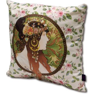 名画クッションカバー（ミュシャ「ブルネットとローズ」）