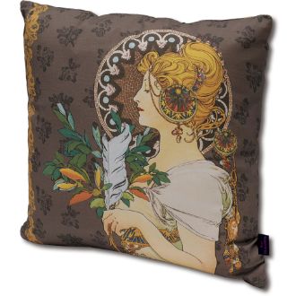 名画クッションカバー（ミュシャ「羽根とローズ」）