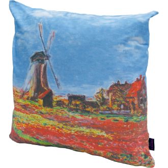 名画クッションカバー（モネ「チューリップ畑」）