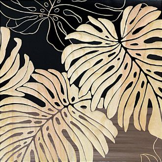 ウッド スカルプチャー アート「ワイルド モンステラS（BK+NP）」