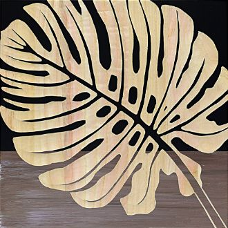 ウッド スカルプチャー アート「シングル モンステラ2（BK+NP）」