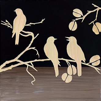ウッド スカルプチャー アート「スリー バード2（BK+NP）」