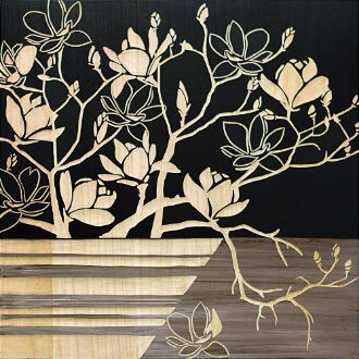 ウッド スカルプチャー アート「マグノリア with ベース（BK+NP）」