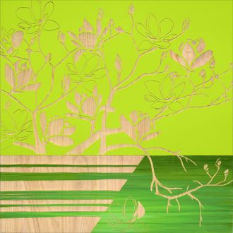 ウッド スカルプチャー アート「マグノリア with ベース（GR+NP）」