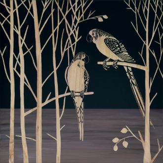 ウッド スカルプチャー アート「パロット オン ザ ツリー（BK+NP）」