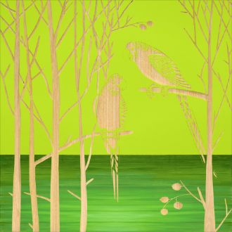 ウッド スカルプチャー アート「パロット オン ザ ツリー（GR+NP）」